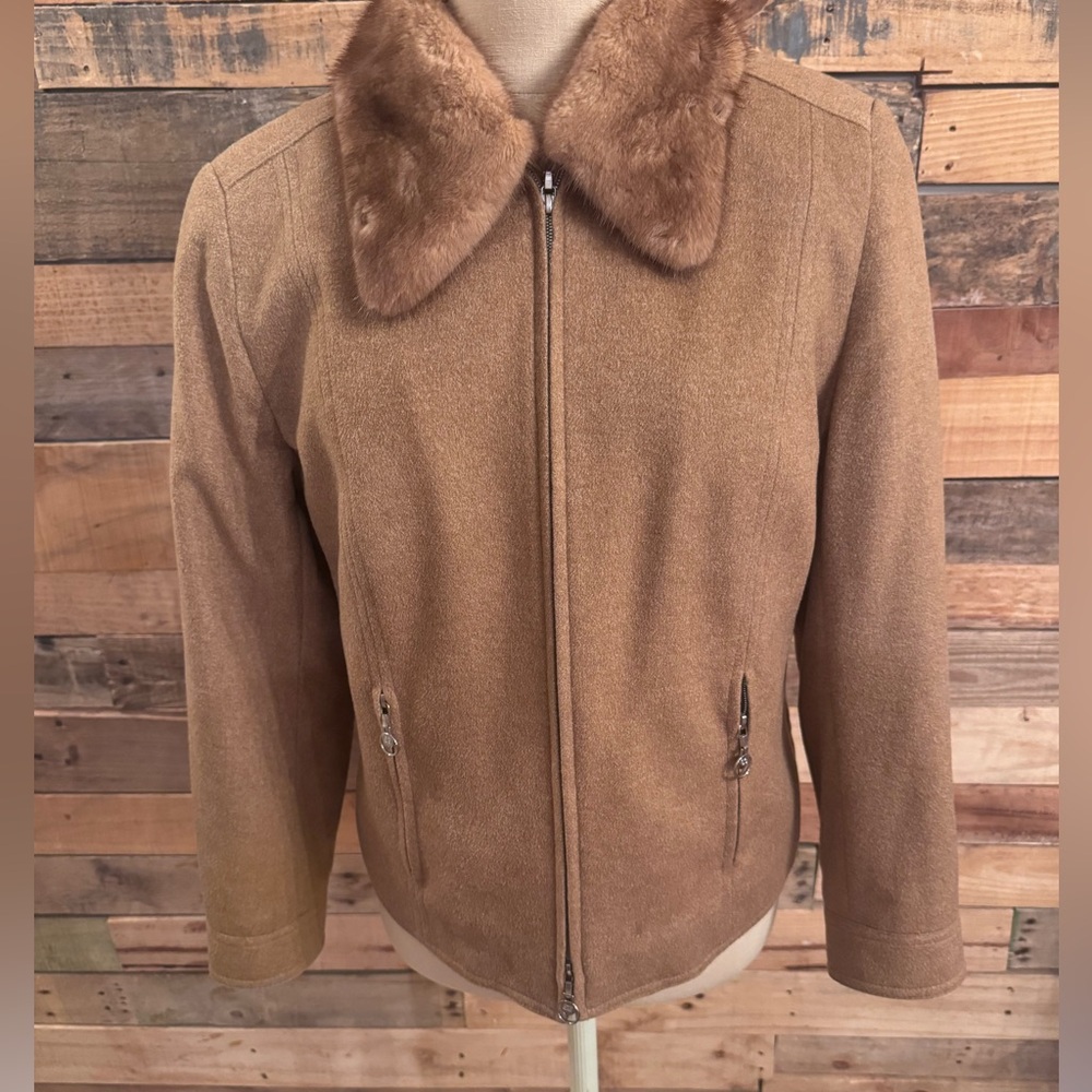 Gorgeous Escada Tan Wool/Camel/Silk Jacket with Mink Collar SZ 40LIKE NEW